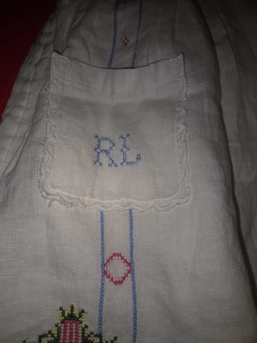 Ralph Lauren White Linen Dress with Multicolor Floral Embroidery Size 6 Girls